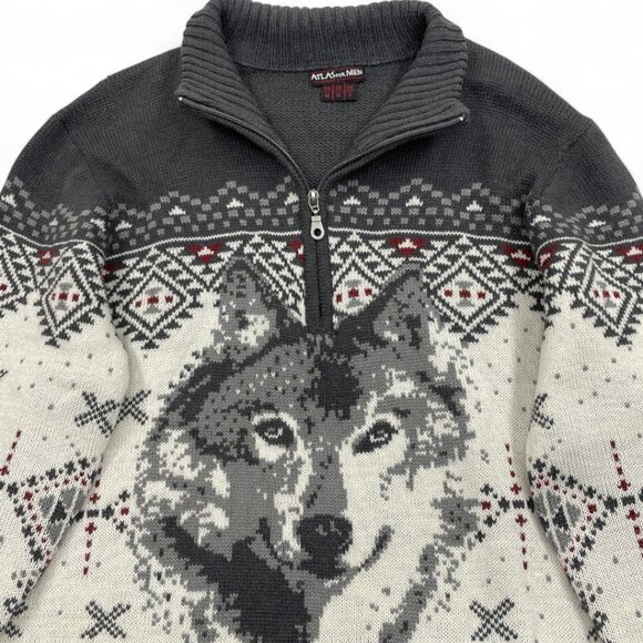 Atlas Wolf Norwegian Wool Blend Men's Medium 1/4 Zip Icelandic Ski Sweater - Picture 5 of 11